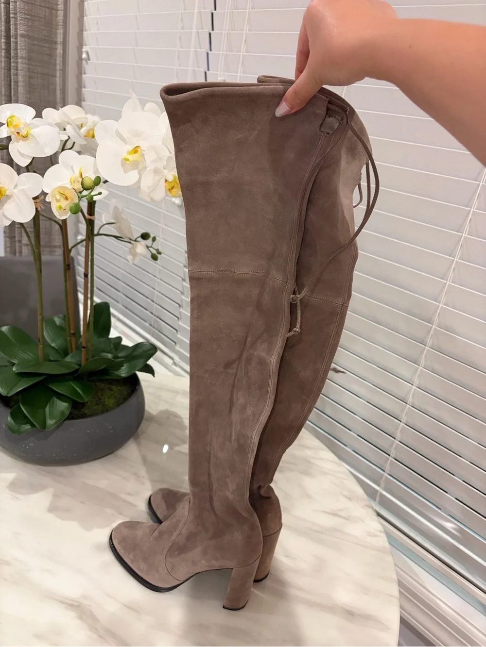 Stuart Weitzman Over-the-Knee Suede Boots in Taupe